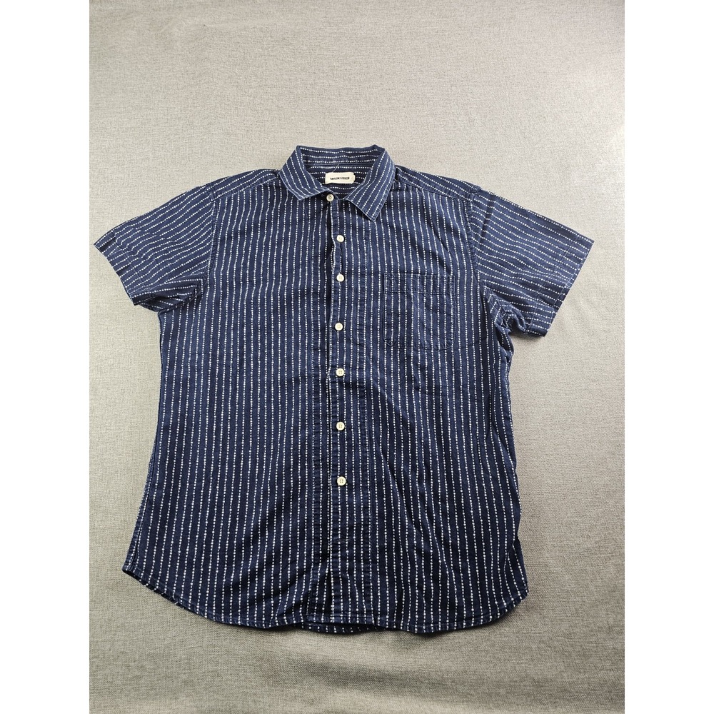 Taylor Stitch Shirt Mens 40 Blue Moon AOP Button Up Short Sleeve Pocket